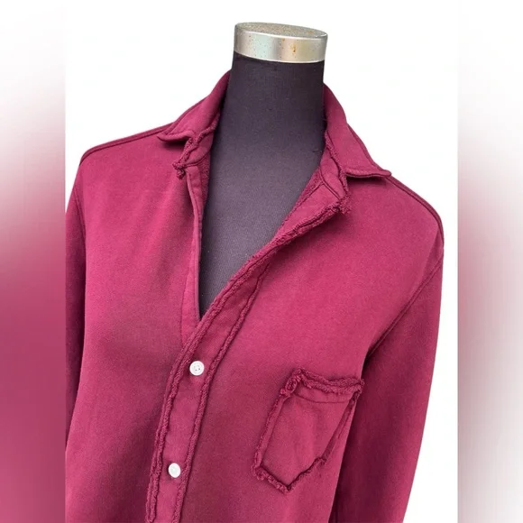 Frank & Eileen Womens Small Triple Fleece Eileen Button Down Sweatshirt Burgundy - Picture 2 of 6